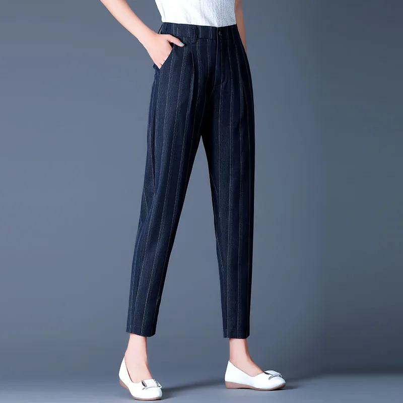 

Thin Stripes Harem Pants Women's Capri 2019 Summer New Style Loose-Fit Slimming Large Size Skinny Radish Suit Pants