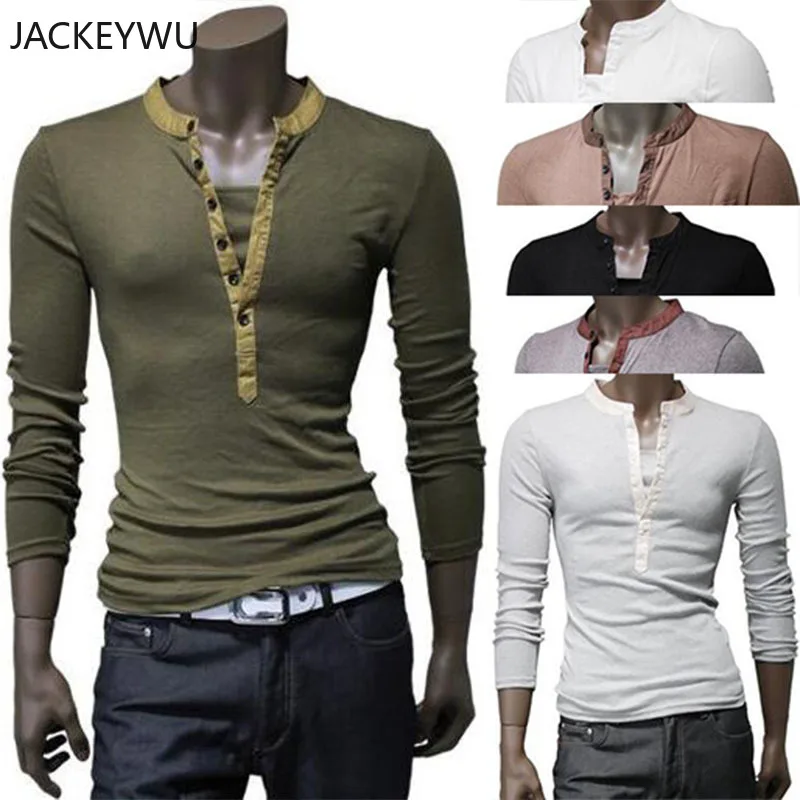 

Casual Stand Collar Tshirt Men 2019 Korean Fashion Solid Color Long Sleeve T Shirt Hip Hop Streetwear Plus Size Man Clothing