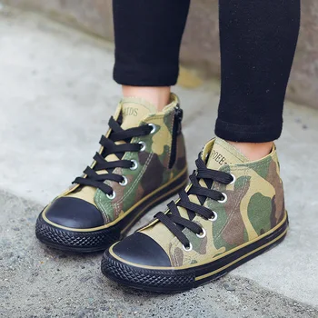 

New Kids Boys Girls Children Casual Shoes High-top Canvas Breathable Shoes Camouflage School Field Military Training Sneakers