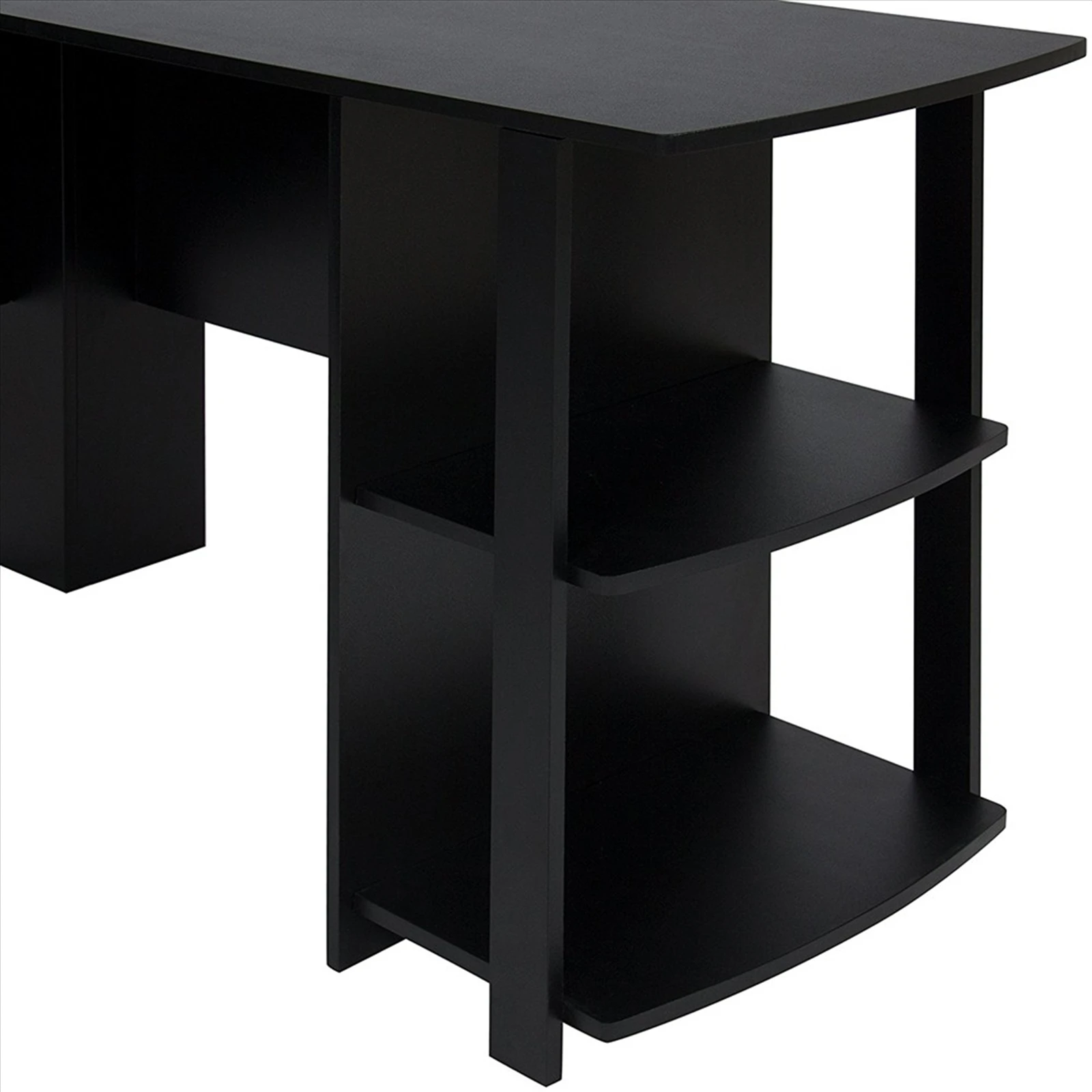 FCH L-Shaped Wood Right-angle Computer Desk with Two-layer Bookshelves Black FCH L-Shaped Wood Right-angle Computer Desk with Two-layer Bookshelves Black