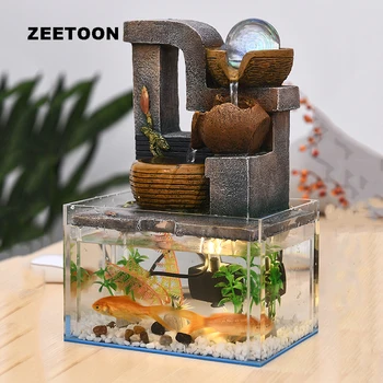 

110V / 220V Rockery Water Fountain Glass Clear Fish Tank Office Desktop Decor Waterscape Humidifier Feng Shui Crafts Fountain