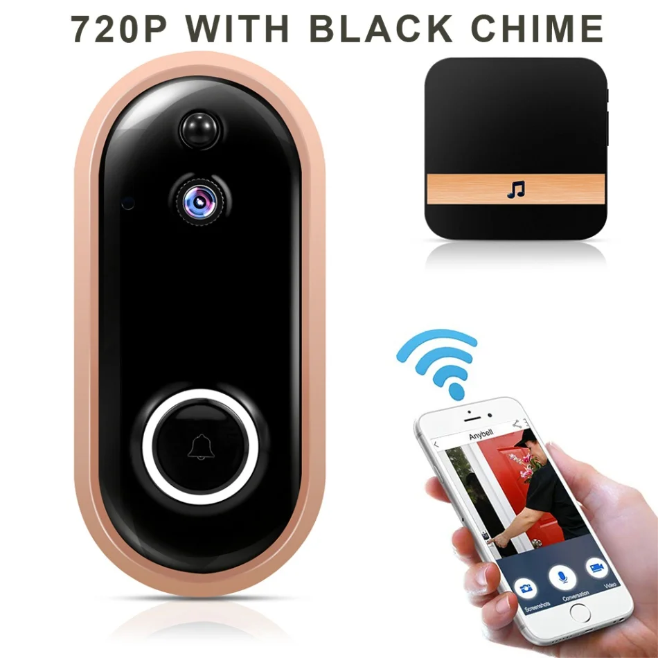 Умный дом WiFi дверной звонок 720P камера безопасности с PIR датчиком движения ИК ночного видения двухсторонний аудио беспроводной дверной звонок - Цвет: 720P Black Chime