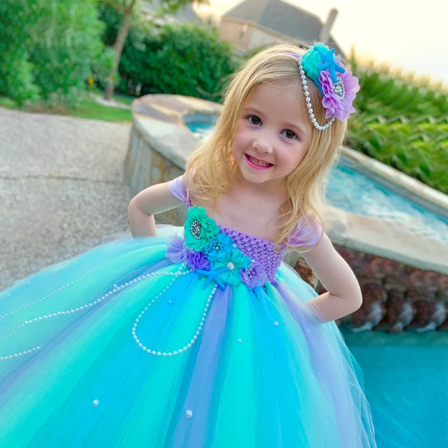 Pirncess fantasia infantil tema de sereia, vestido para crianças com laço  de estrela do mar roxo vestido tutu rabo de peixe faixa de cabelo -  AliExpress