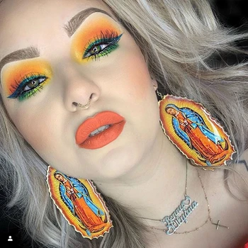 

New Virgin Mary Drop Earrings for Women Acrylic Vintage Large Dangle Earring Trendy Jewelry Exaggerate Accessories