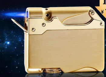 

Machinery Design Metal Torch Mirror Cigar Lighter Flameless Straight windproof Cigarette Lighter Inflatable Gas Butane Fire Gift