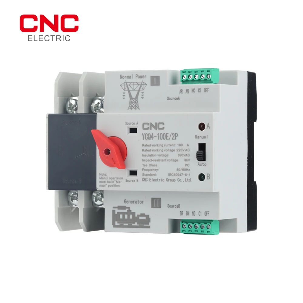 CNC Din 레일 2P ATS 이중 전원 자동 전환 스위치 전기 선택기 스위치 무정전 전원 63A 100A