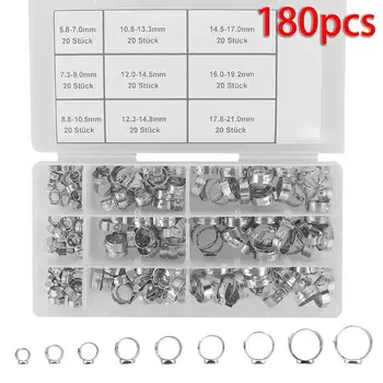 

180pcs Hose Clamp Set Stainless Steel Clip Kit Silver 5.8-21 mm Rustproof