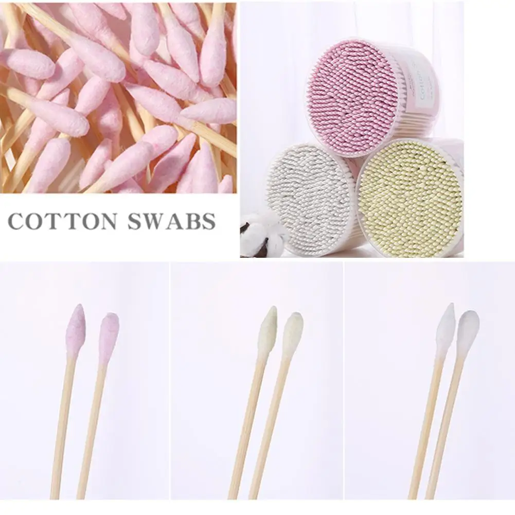 MeterMall 500Pcs Double Head Cotton Swab Bamboo Cotton Swab Wood Sticks Disposable Buds Cotton For Makeup Nose Ears Cleaning