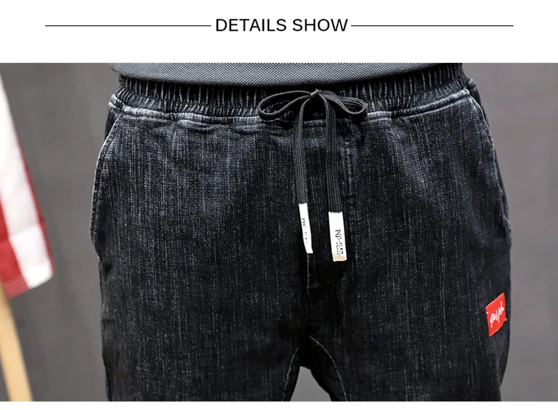 Fashion Streetwear Men Jeans Loose Fit Slack Bottom Black Cargo Pants Harem Trousers Elastic Waist Hip Hop Jeans Men Joggers