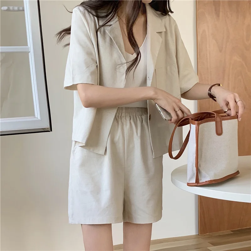 lounge sets for women Mozuleva Summer Women Suit 2 Pieces Sets Short Sleeve Lackets and Elastic Waist Shorts Sets Female Casual Cotton Lining Suits long skirt and top set
