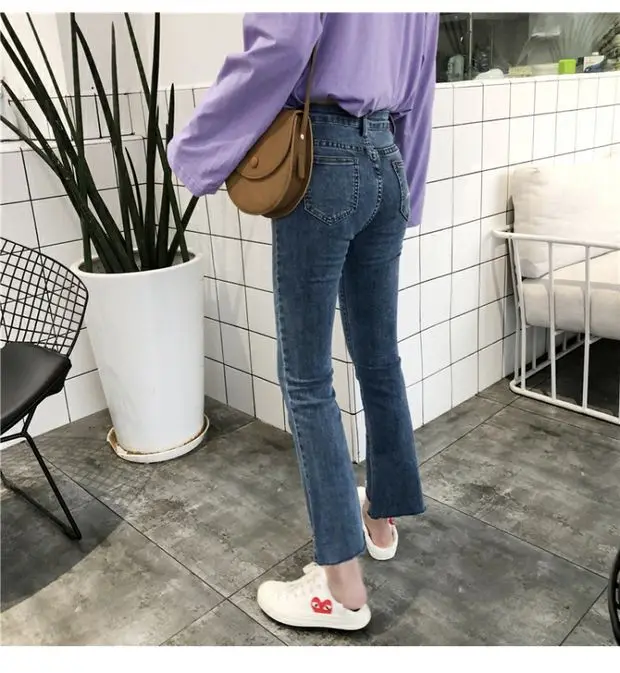 Women Hight Waisted Wide Leg Jeans Summer Autumn Stretch Slim Ankle Length Button Pockets Denim Flare Pants Plus Size