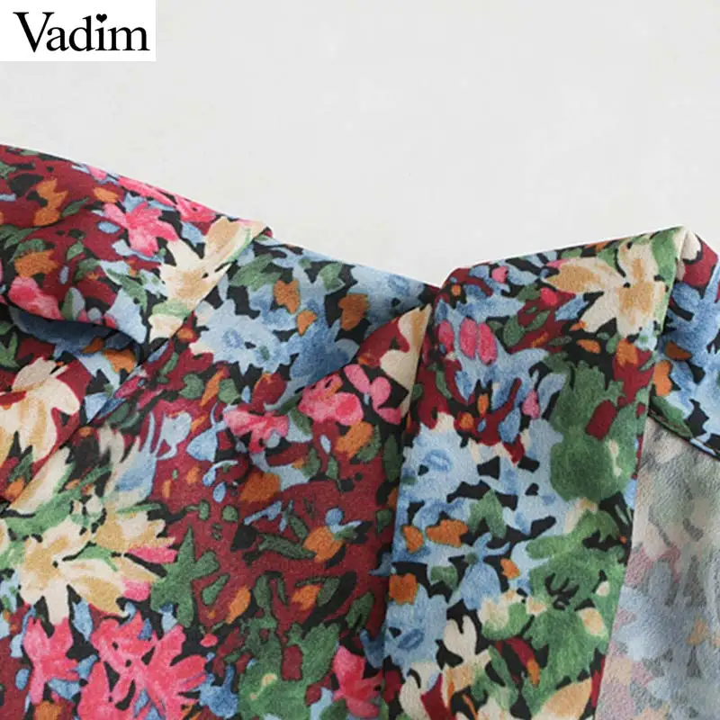 Vadim женские ретро цветочные печати блузки сексуальные V образным вырезом рубашки с буфами на рукавах офисная одежда Элегантные повседневные шикарные топы blusas LB577