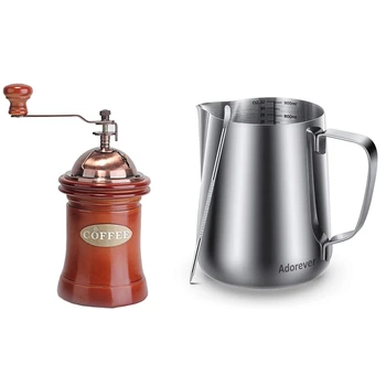 

1 Pcs Noble Coffee Grinder Hand Grinder Household Nuts Grinder & 1 Pcs Milk Jug Creamer Milk Frothing Pitcher Jug Cup