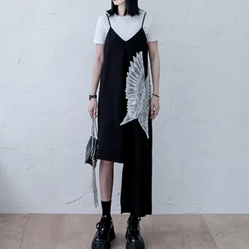 

XUXI Irregular Black Sexy Bodycon Dress V-neck Sling With Exposed Collarbone Dresses Vintage 2020 Women New Summer FZ1843