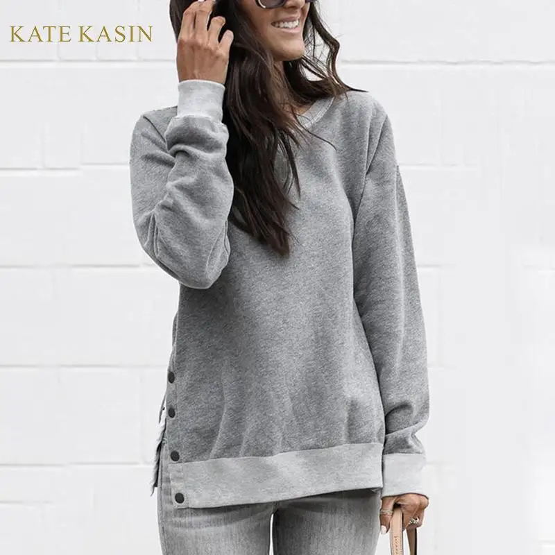 Kate Kasin Модный женский пуловер с длинным рукавом топы одноцветные женские