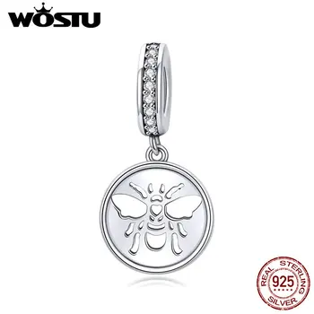 

WOSTU 925 Sterling Silver bee Beads Fits Original Charms Bracelet Bangles DIY Jewelry silver Metal Beads Birthday Gift for woman