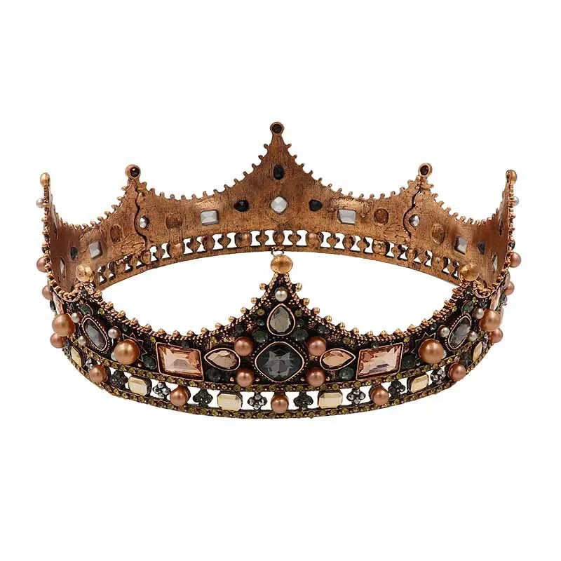 HG214 European Classic Palace Baroque queen crown tiara alloy fashion pearl round bridal headpiece wedding hairpiece for bride