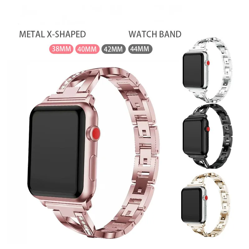 Ремешок из нержавеющей стали для iWatch 5 4 3 2 1 Series с металлическим ремешком Стразы 38