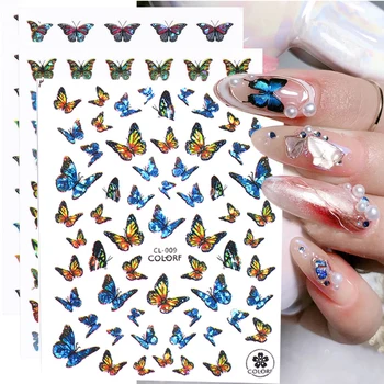 

MAANGE Cross-Border New Hot Nail Sticker 3D Adhesive Laser Color Butterfly Net Red Nail Sticker Factory Outlet