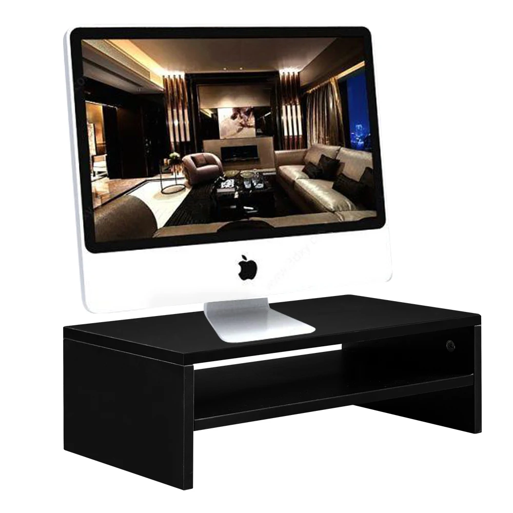 

Newest 2-Tier Wood Arm Riser Desk Storage Organizer 16.7 inch Computer Monitor Stand Clamp Desk TV Shelf Risers