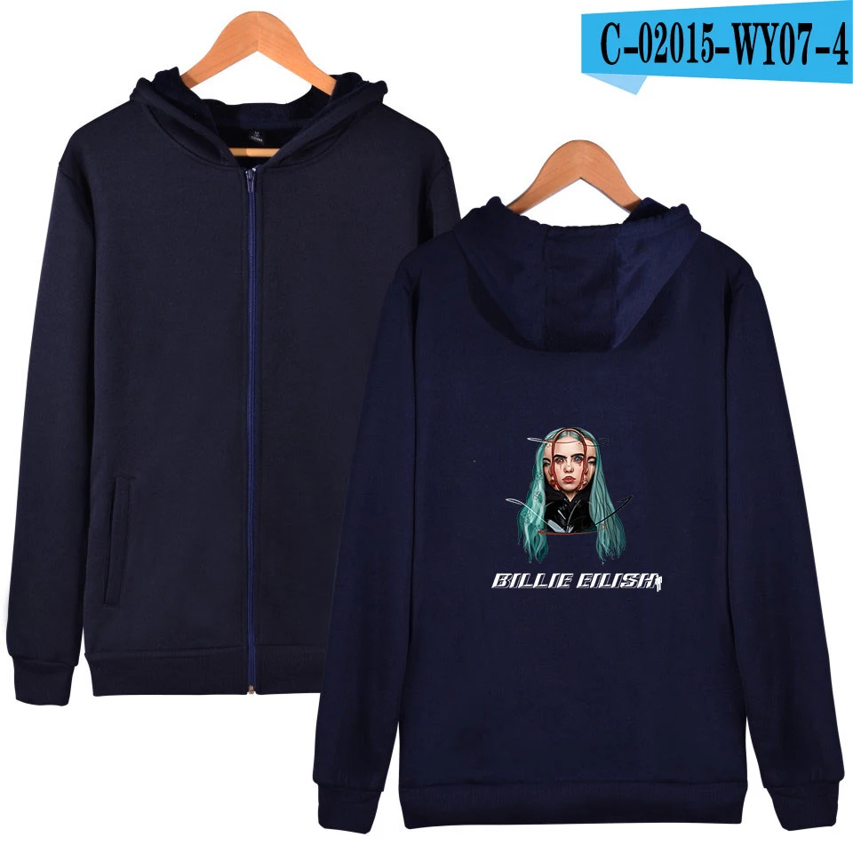 Толстовка в стиле хип-хоп Billie Eilish, мужская куртка на молнии, Kpop Singers, куртка, пуловер, Harajuku, Повседневная Толстовка в стиле аниме, уличная одежда - Цвет: Navy