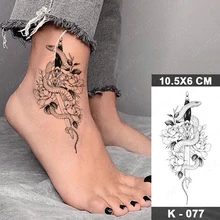 Snake Tattoo Dagger Flower Rose Temporary Tatu Sticker Waterproof Black Small Leg Ankle Hand Men Women Glitter Kids Tato Art
