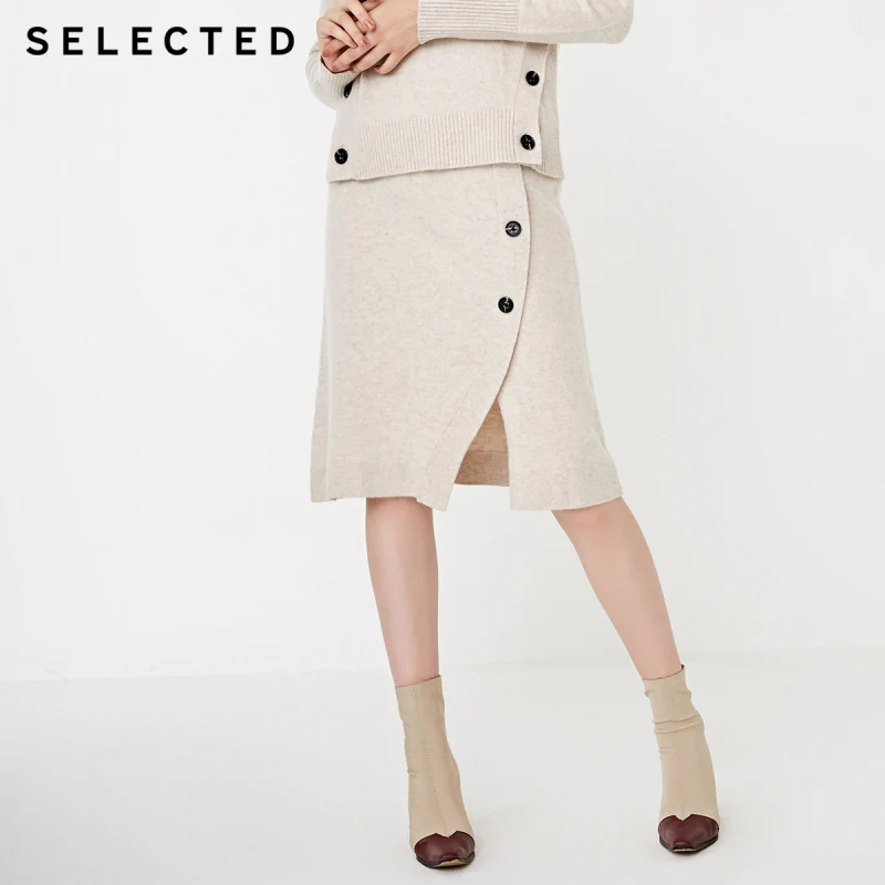 

SELECTED Winter Wool-blending Buttoned Slits Skirt S|41841J502