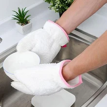 1 пара перчаток для мытья посуды кухонные перчатки для мытья посуды скруббер бамбуковое волокно водонепроницаемое, чтобы гарантировать, что двойной-sid