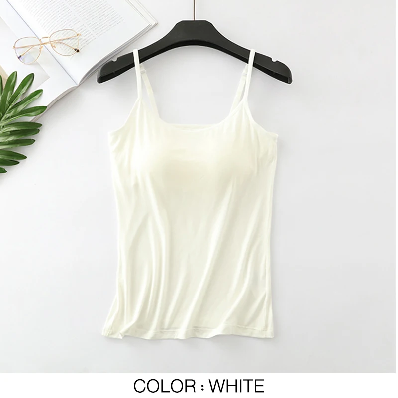 Women Tank-Top Built-in Bra Padded Push-Up Stretchable Modal Tops Camisoles Tube Vest Sleeveless Sexy Casual Korean SA0764