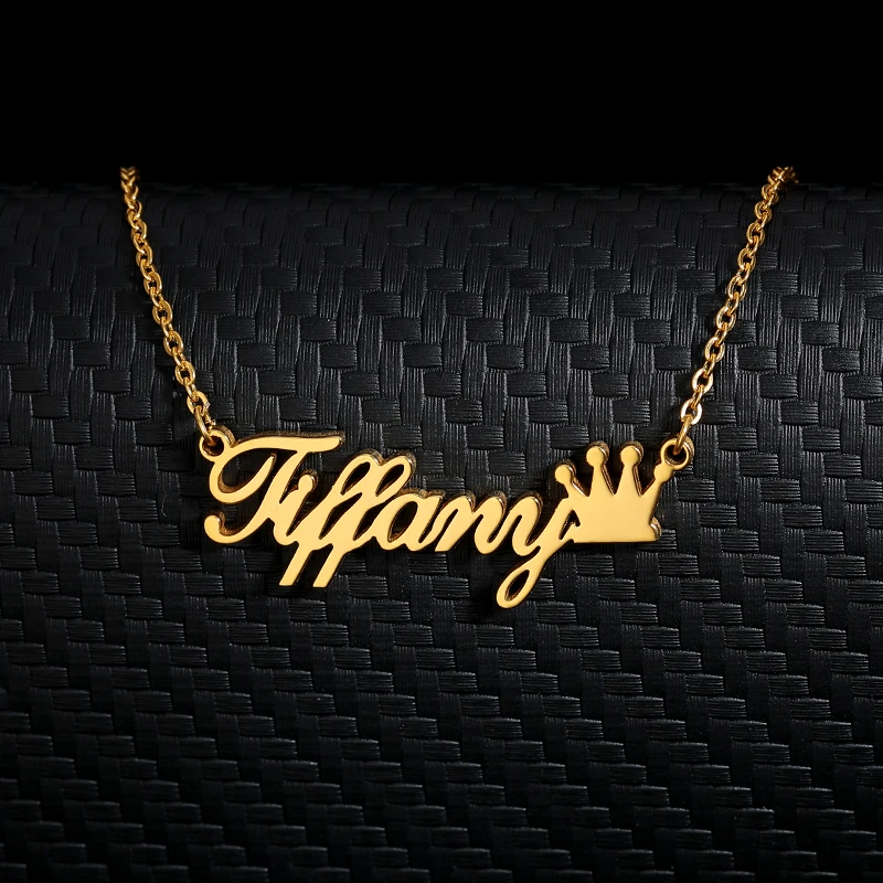 

Custom Crown Name Necklaces For Women Men Gold Stainless Steel Chain Personalized Neck Pendant Necklace Christmas Jewelry 2020