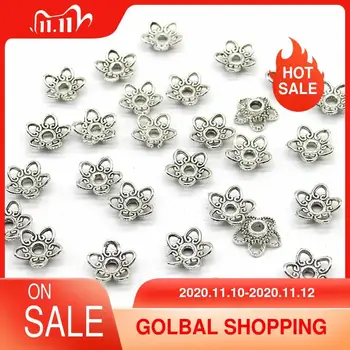 

100pcs/lot Wholesale Metal Bead Caps 10mm Tibetan Silver Plated Flower Beads End Caps Charms For Jewelry Findings hole is 2mm