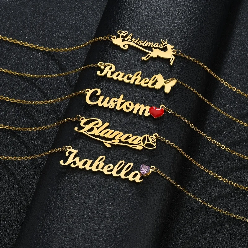 

Personalized Multiple Style Custom Name Necklace Stainless Steel Birthstone Crystal Customized Nameplate Letter Necklace Gifts