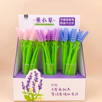 

48pcs/lot Creative stationery gel pen lavender flower plant full silicone 0.5mm black ink student school office party sign pens