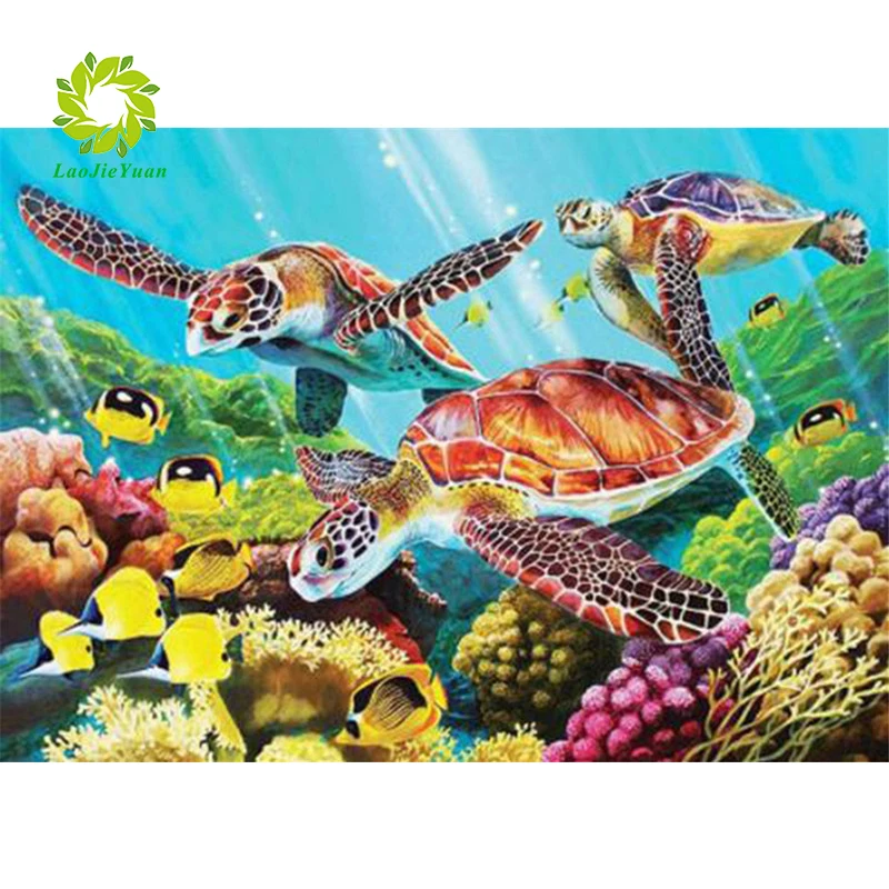 LaoJieYuan Diamond Painting Cross Stitch tortoise Embroidery Animals 5D DIY Mosaic Full Drill Decoration Home | Дом и сад