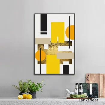 

Nordic Modern Europen Style Wall Art Geometric Yellow Abstract Art Canvas Painting Home Decor For Living Room Artwork No Frame