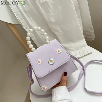 

Classic Texture Women Pearl Handbag PU Leather Shoulder Bags Creative Design Chic Daisy Flower Daily Crossbody Pouch
