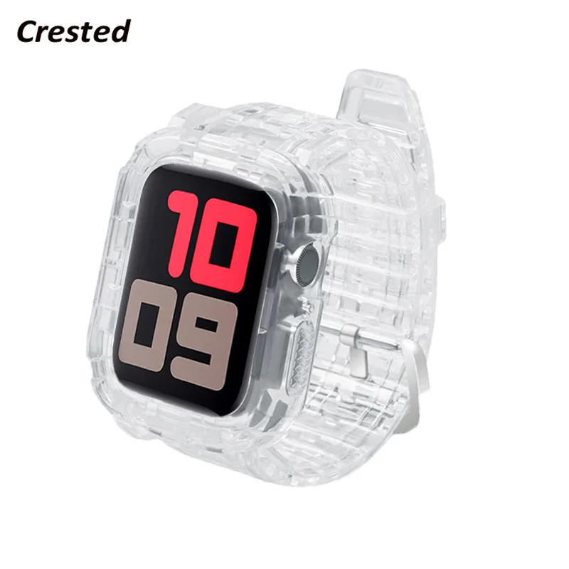 

Case+Strap for Apple Watch Band 44 mm 40mm 42mm 38mm Soft Transparent Silicone Bracelet band iWatch series 5 4 3 42 38 40 44mm
