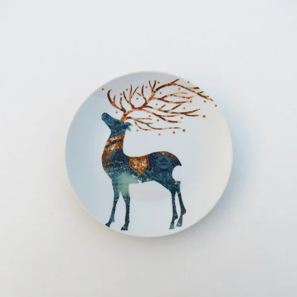 

Golden Blue Sika Deer Design Ceramic Plate Set Restaurant Home Food Dinner Serving Porcelain Tableware
