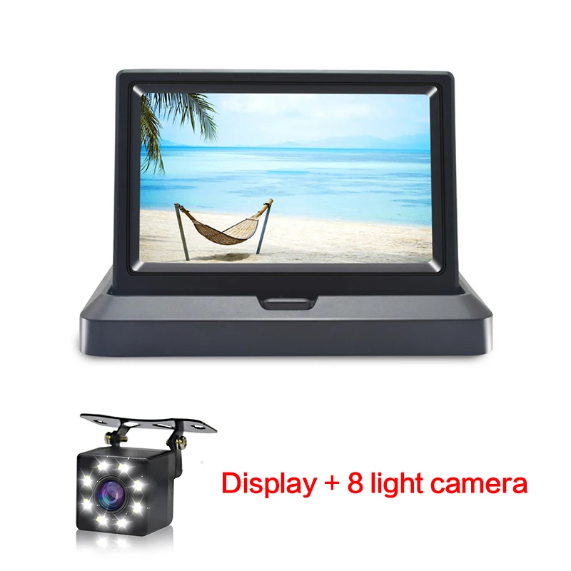 Автомобильный монитор заднего вида складной " lcd HD 800*480 экран автомобильный монитор заднего вида Парковка Авто монитор заднего вида камера автомобильные аксессуары - Цвет: With 8led camera