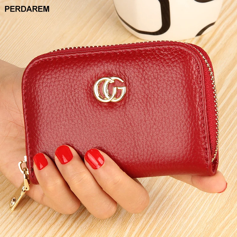 

Europe and America 100% Genuine Leather Leather Zip Organ Card Holder Multifunctional Simple Litchi Pattern Credit Card Holder