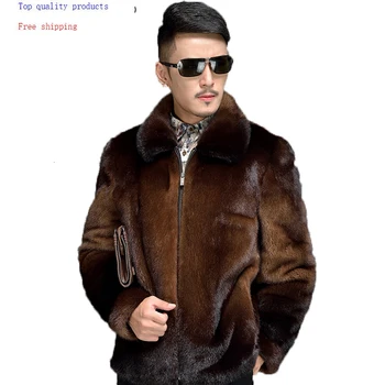 

Mens Mink Coat Real Fur Men Warm Winter Jacket Brown Natural Fur Coats and Jackets Short Luxury Overcoat Man 6906 KJ1405