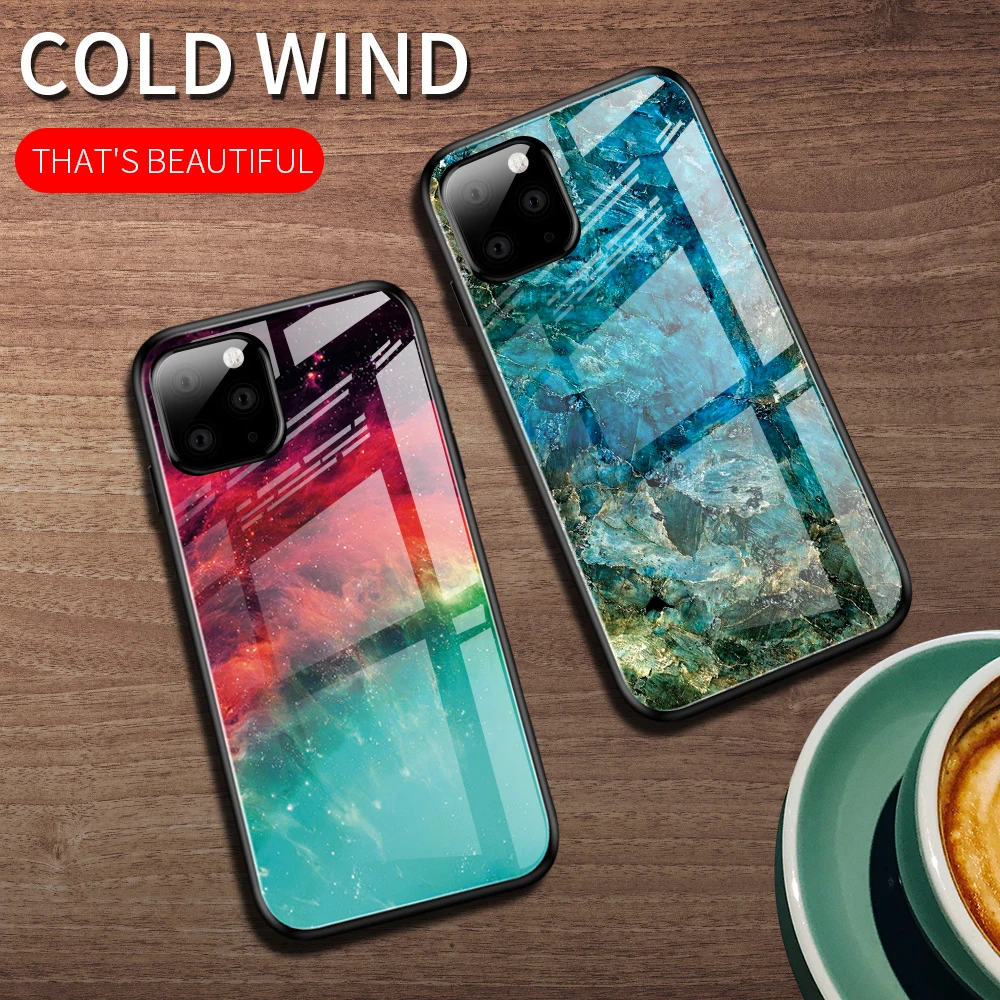 

Phone Case for iPhone 11 Pro Max Cases Luxury Marble Tempered Glass Soft TPU Frame Back Covers for iPhone 11 Pro Coque Fundas