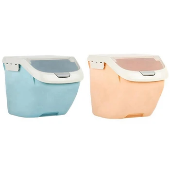 

2x 10Kg Rice Storage Box Sealed Moisture-Proof Grain Flour Container Kitchen Rice Storage Box Flip Cover M Orange & Blue
