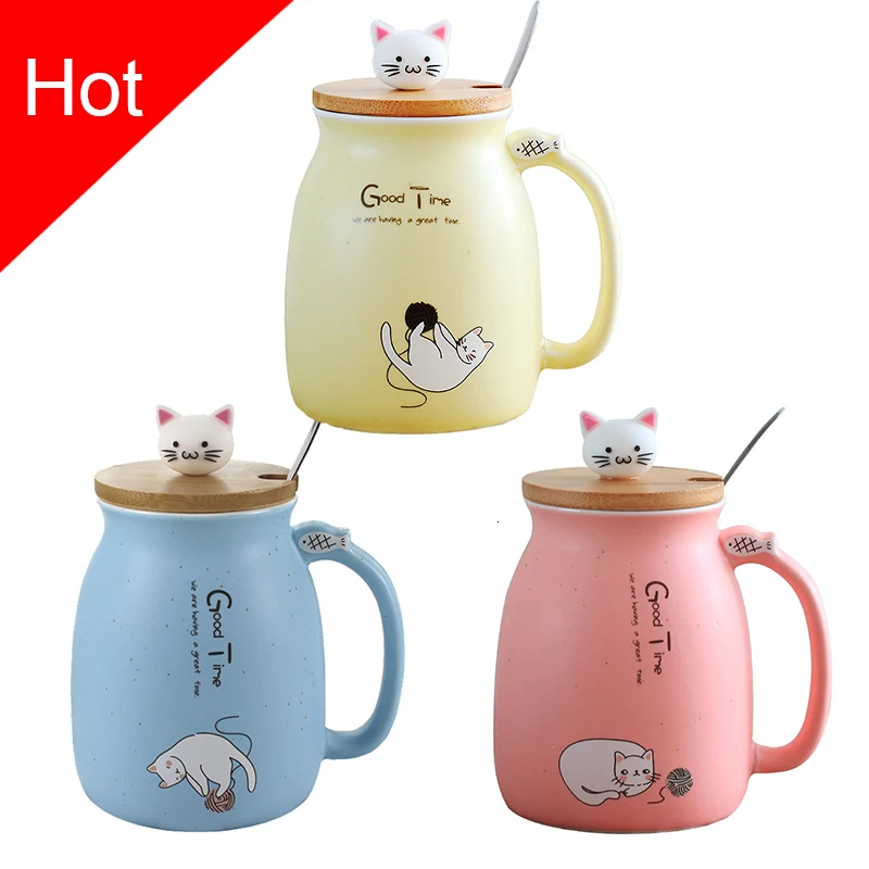 Creative color cat heat resistant Mok cartoon with cover 450ml cup kitten coffee ceramic mugs kids cup office drinking gift Creative color cat heat resistant Mok cartoon with cover 450ml cup kitten coffee ceramic mugs kids cup office drinking gift