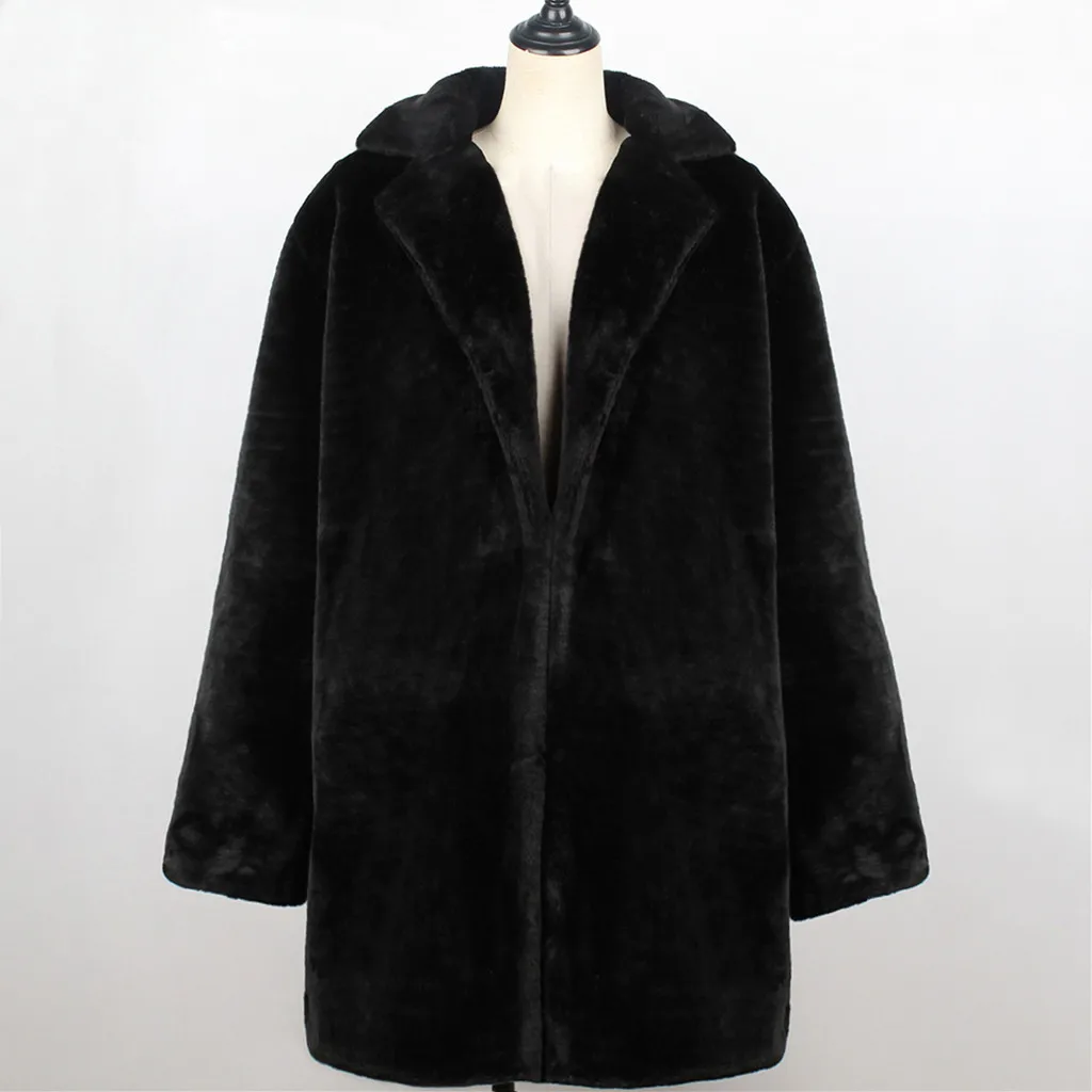 Осеннее зимнее женское пальто повседневное свободное одноцветное длинное плюшевое пальто женское винтажное пальто размера плюс из искусственного меха пальто Женская куртка