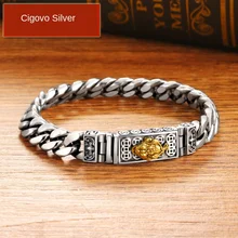 Cigovo 925 Серебряный браслет мужской простой уличный хип-хоп модный мужской ретро ручной орнамент Chaoren надпись
