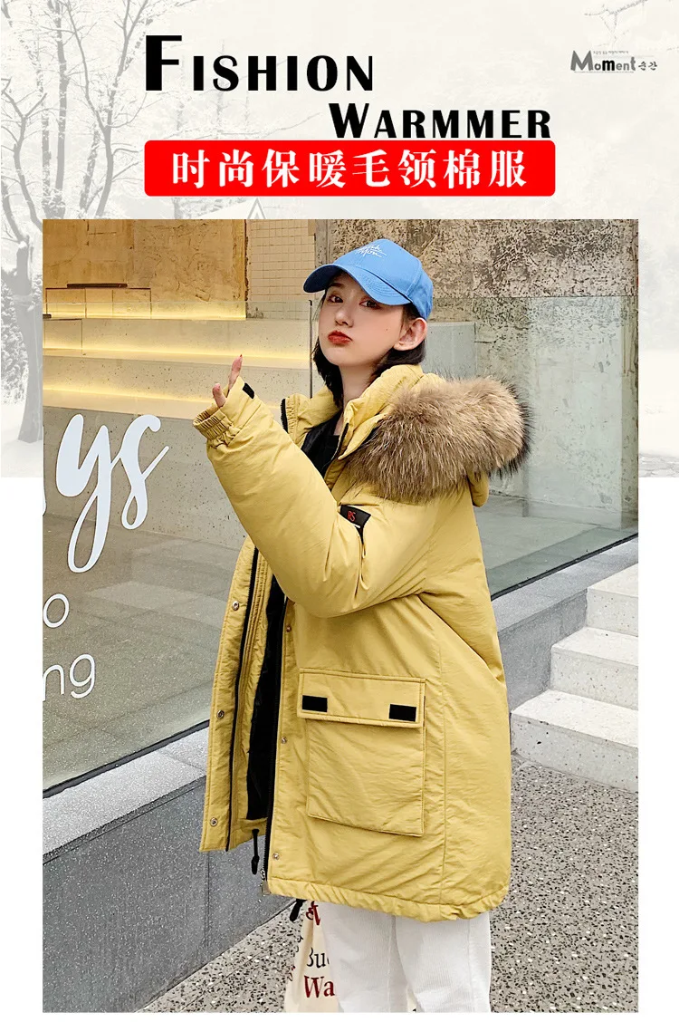 New Style Casual down Jacket Women's Korean-style Workwear Thick Warm Outdoor Ski Suit Mid-length Cotton-padded Clothes