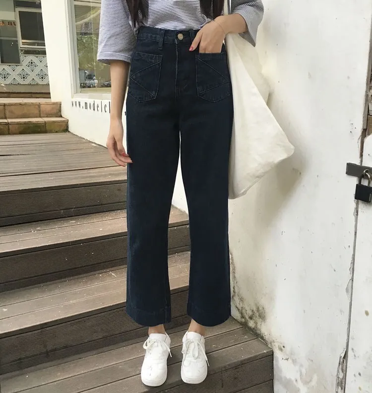 Осенние новые женские джинсовые свободные штаны с высокой талией Harajuku уличная одежда повседневные джинсы с карманами длиной до щиколотки широкие брюки