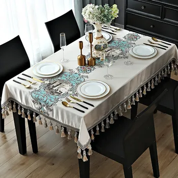 

Multifunction Elegant Tablecloths DustCloth Customizable Jacquard Tea Table Cloth Tassel Toalha De Mesa 3D Dinning Table Covers