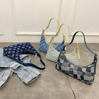 

2020 Hot Sale Jean Demin Pattern Small Shoulder Bags For Women Casual Splicing Underarm Bags Female Handbags Bolsa Feminina